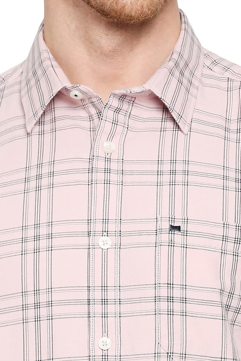 BASICS SLIM FIT COTTON TWILL CHECKS HALFSLEEVES SHIRT