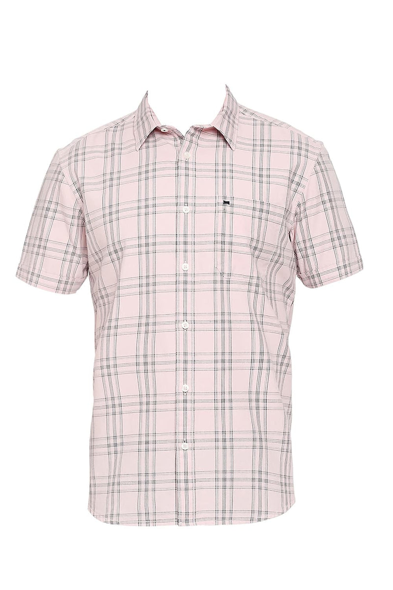 BASICS SLIM FIT COTTON TWILL CHECKS HALFSLEEVES SHIRT