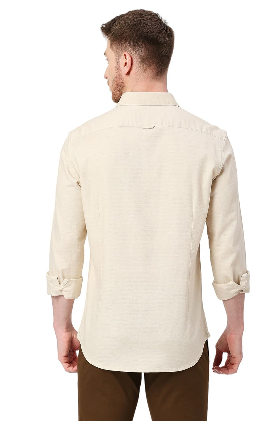 BASICS SLIM FIT MOONSTONE BEIGE COTTON DOBBY SHIRT