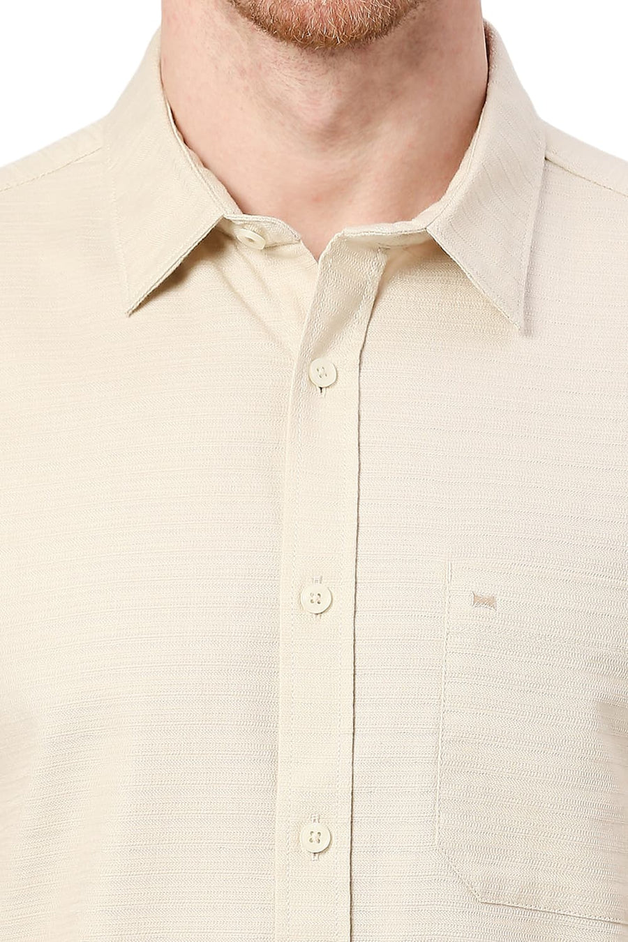 BASICS SLIM FIT MOONSTONE BEIGE COTTON DOBBY SHIRT