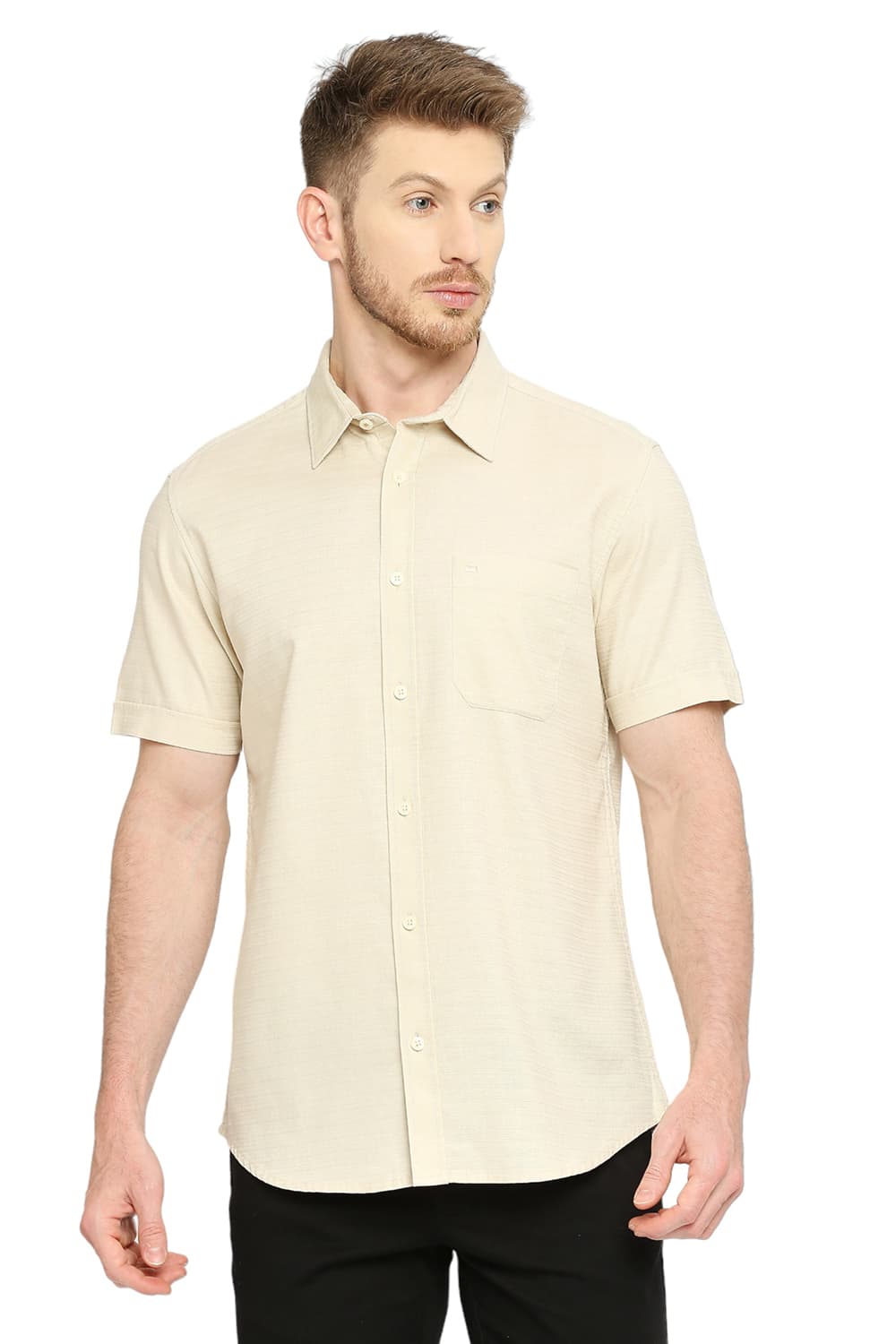 BASICS SLIM FIT COTTON DOBBY SHIRT