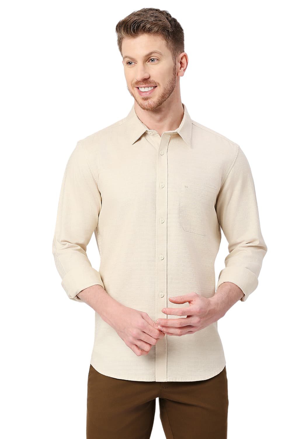 BASICS SLIM FIT COTTON DOBBY SHIRT