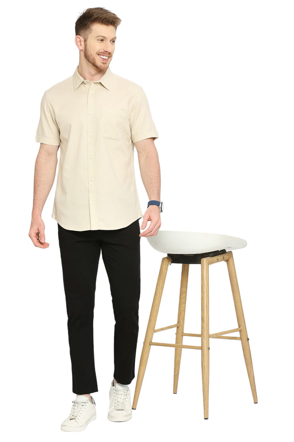 BASICS SLIM FIT COTTON DOBBY HALFSLEEVES SHIRT