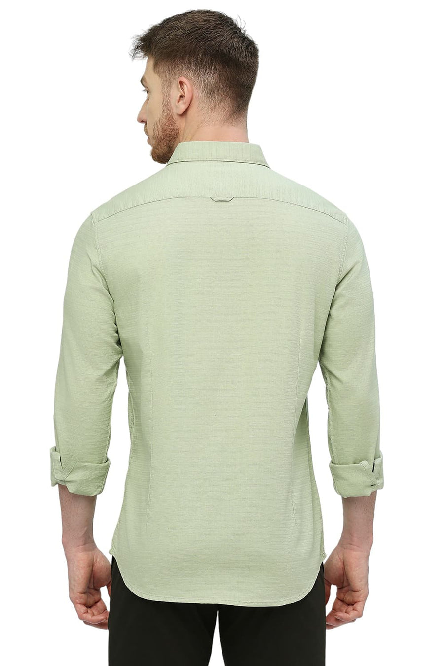 BASICS SLIM FIT MEADOW GREEN COTTON DOBBY SHIRT