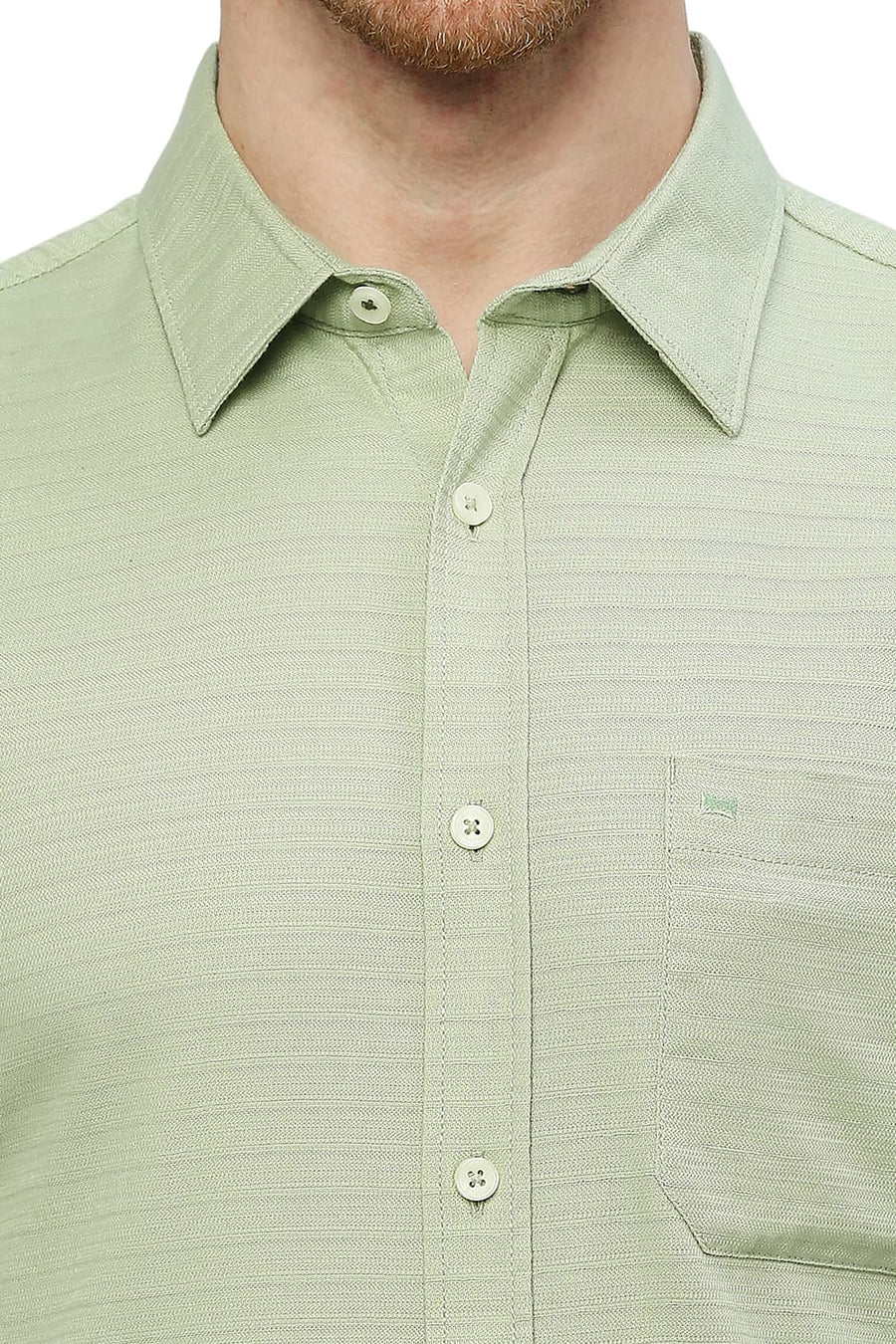 BASICS SLIM FIT MEADOW GREEN COTTON DOBBY SHIRT