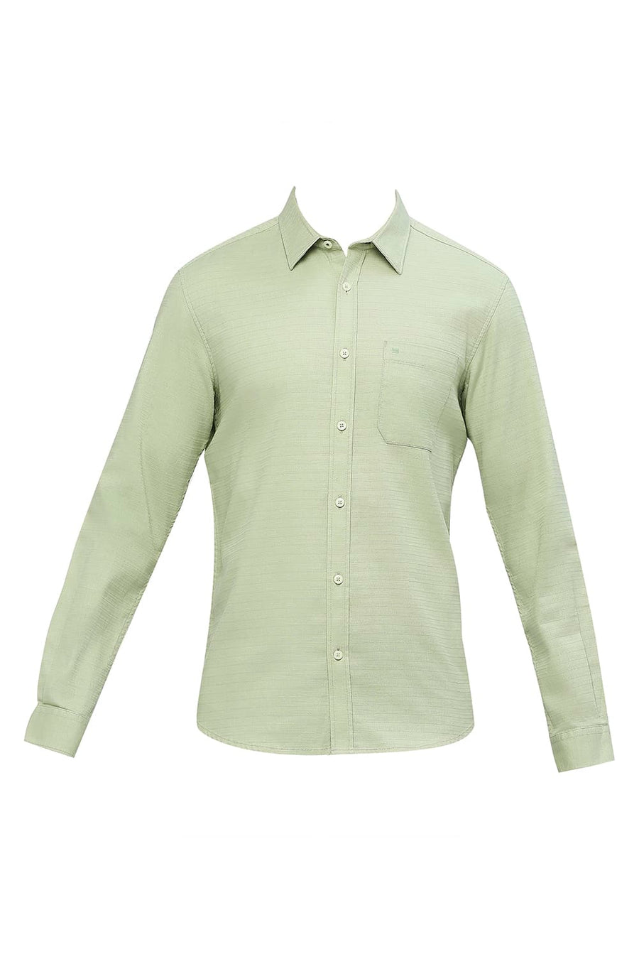 BASICS SLIM FIT MEADOW GREEN COTTON DOBBY SHIRT
