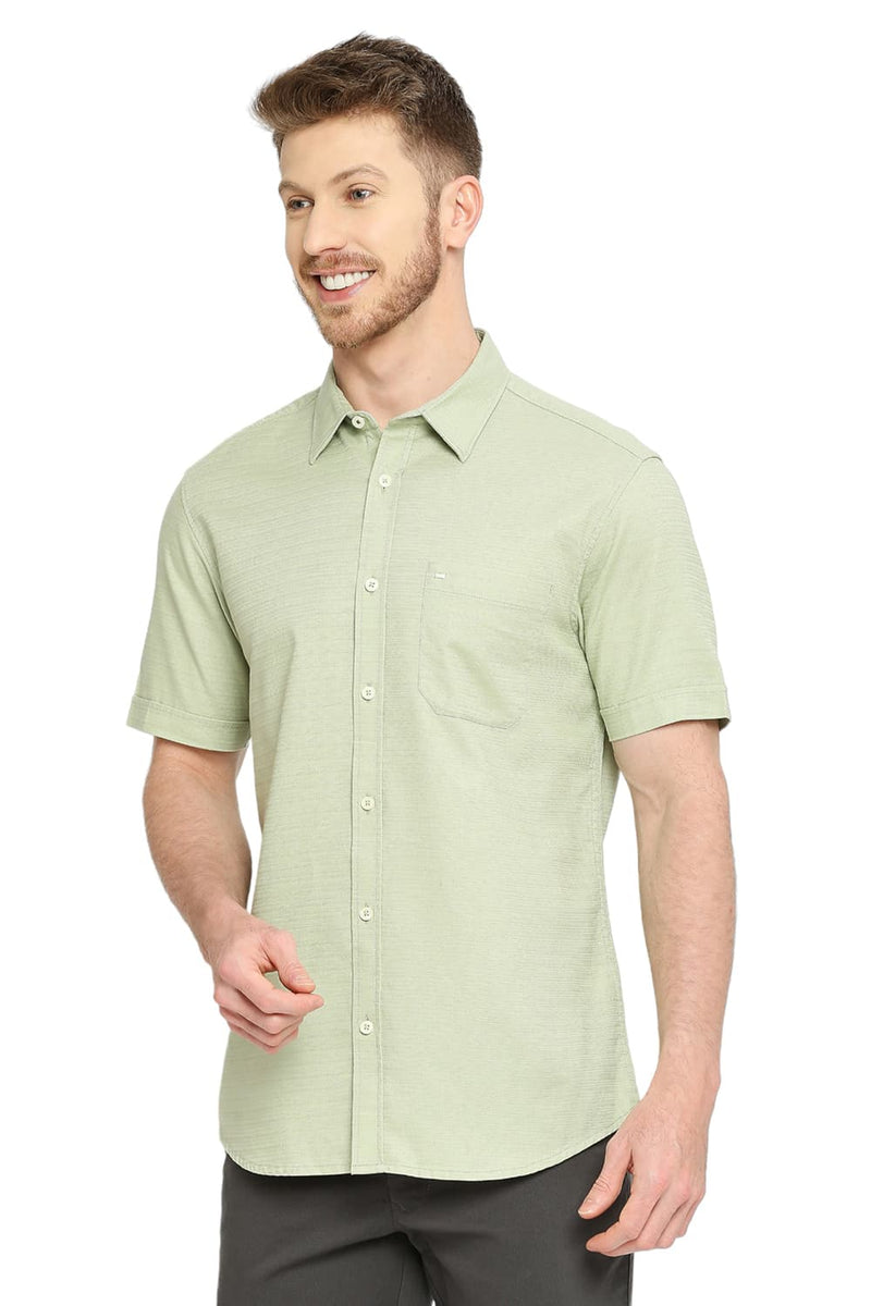 BASICS SLIM FIT COTTON DOBBY HALFSLEEVES SHIRT