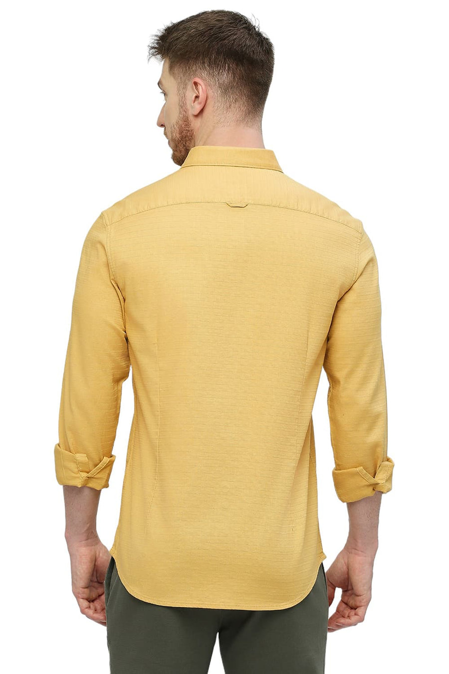 BASICS SLIM FIT MISTED YELOW COTTON DOBBY SHIRT
