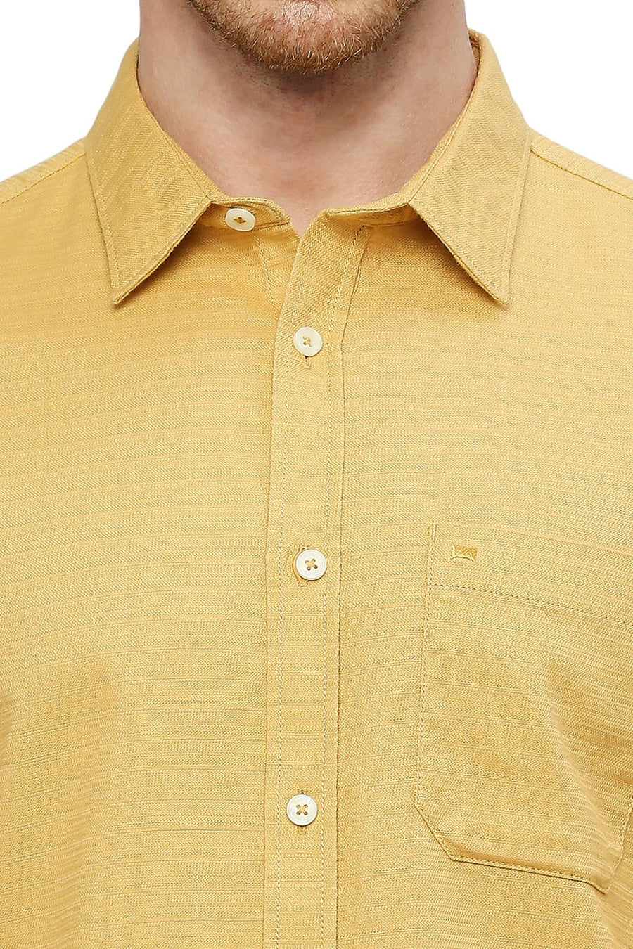 BASICS SLIM FIT MISTED YELOW COTTON DOBBY SHIRT