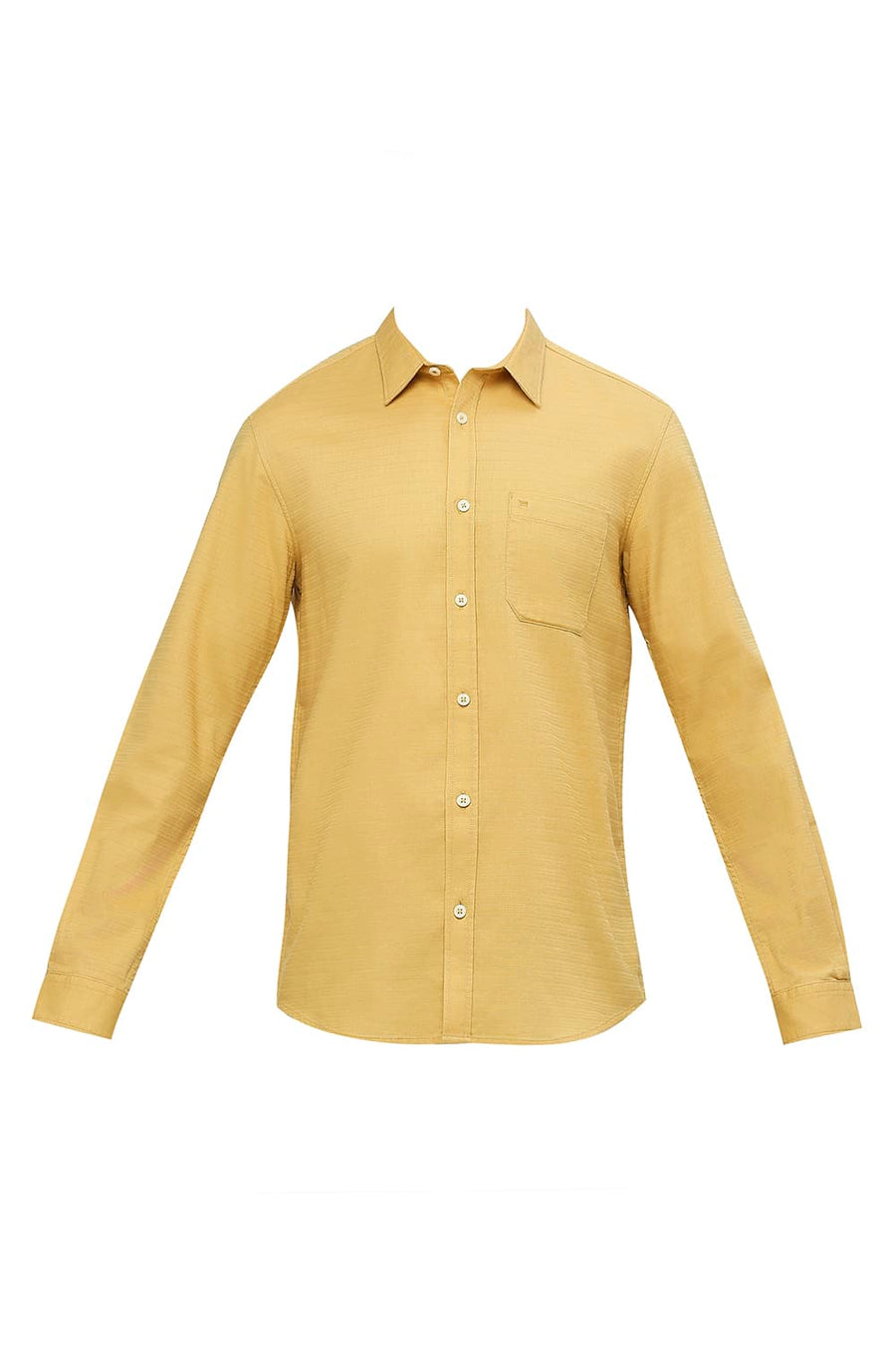 BASICS SLIM FIT MISTED YELOW COTTON DOBBY SHIRT