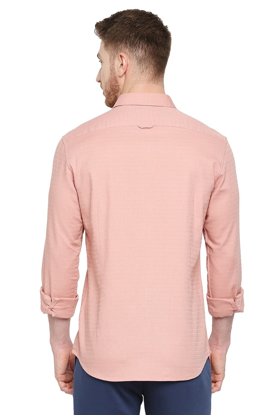 BASICS SLIM FIT SHELL PINK COTTON DOBBY SHIRT