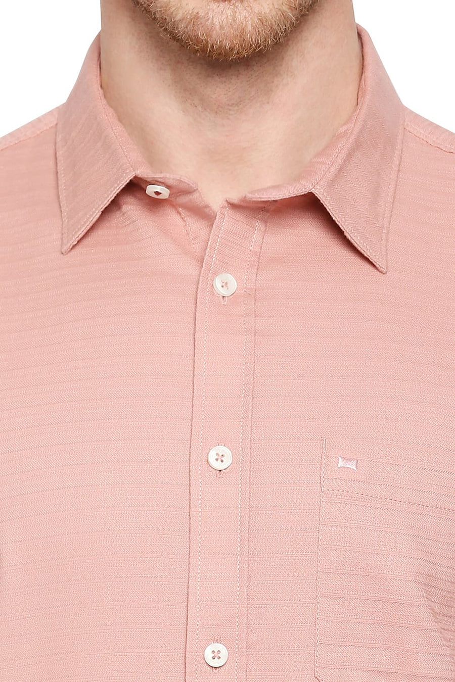 BASICS SLIM FIT SHELL PINK COTTON DOBBY SHIRT