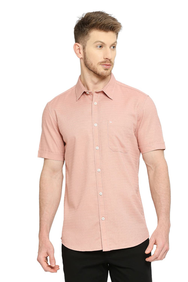 BASICS SLIM FIT COTTON DOBBY HALFSLEEVES SHIRT