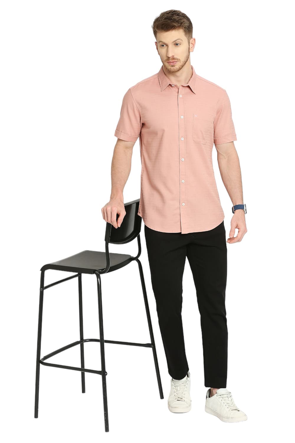 BASICS SLIM FIT COTTON DOBBY HALFSLEEVES SHIRT