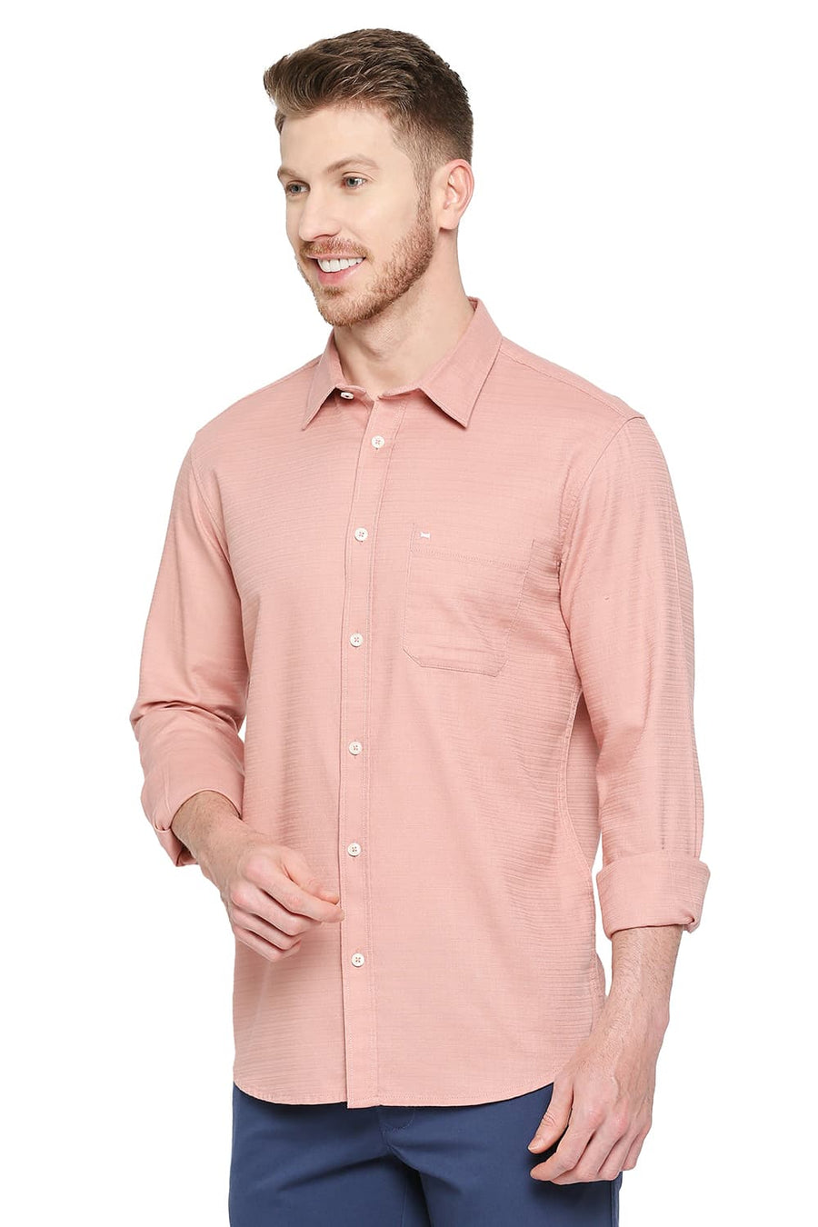 BASICS SLIM FIT SHELL PINK COTTON DOBBY SHIRT