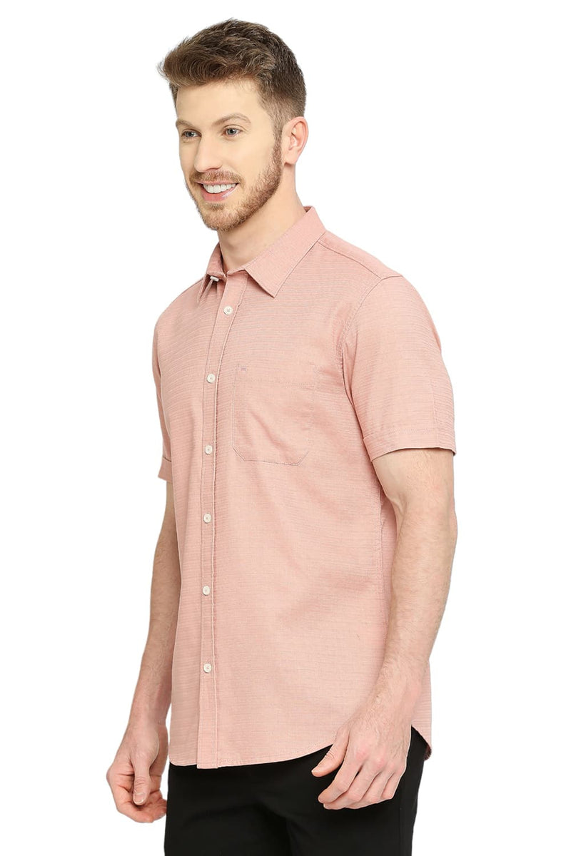 BASICS SLIM FIT COTTON DOBBY HALFSLEEVES SHIRT