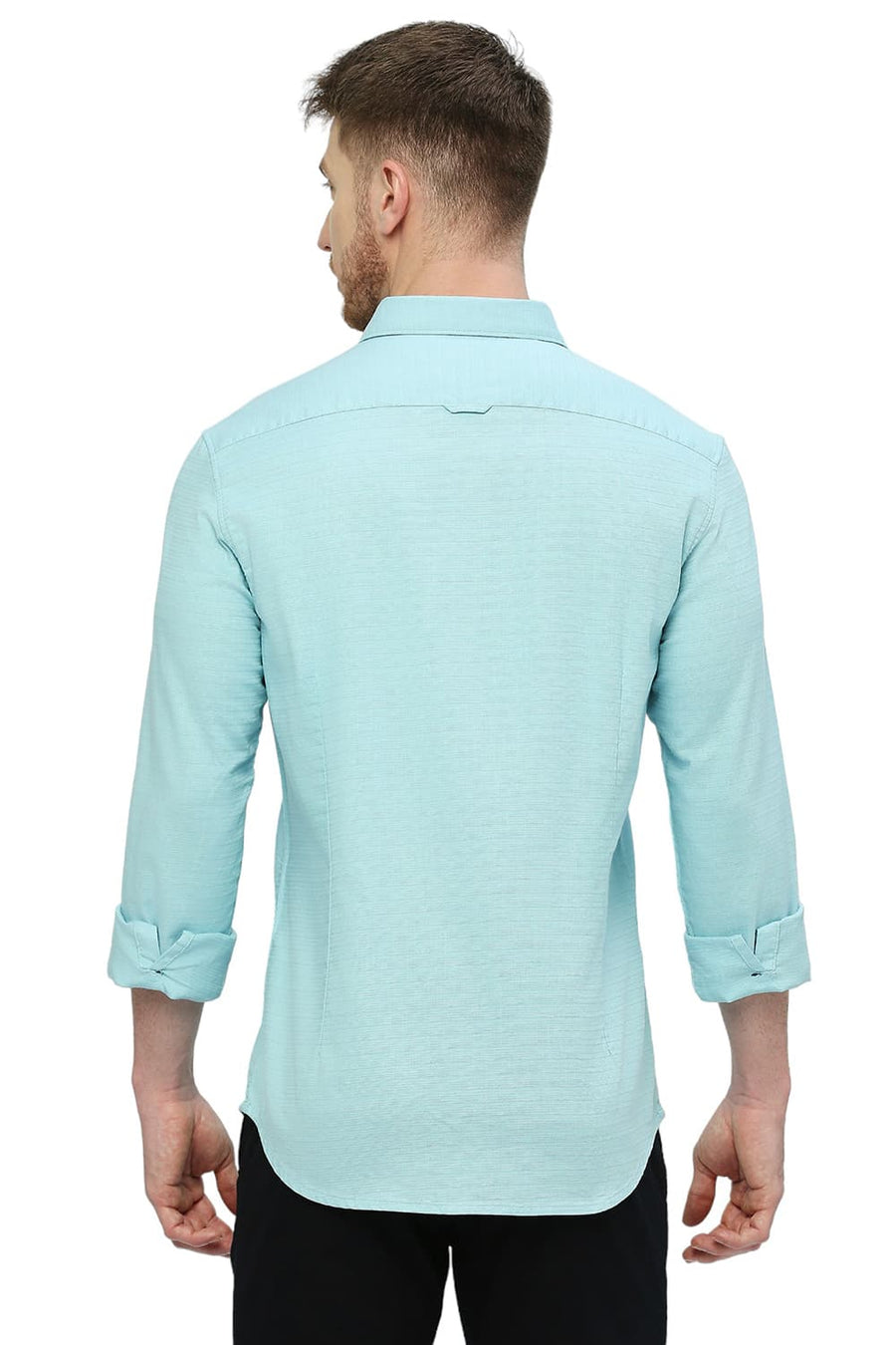 BASICS SLIM FIT DUSK BLUE COTTON DOBBY SHIRT