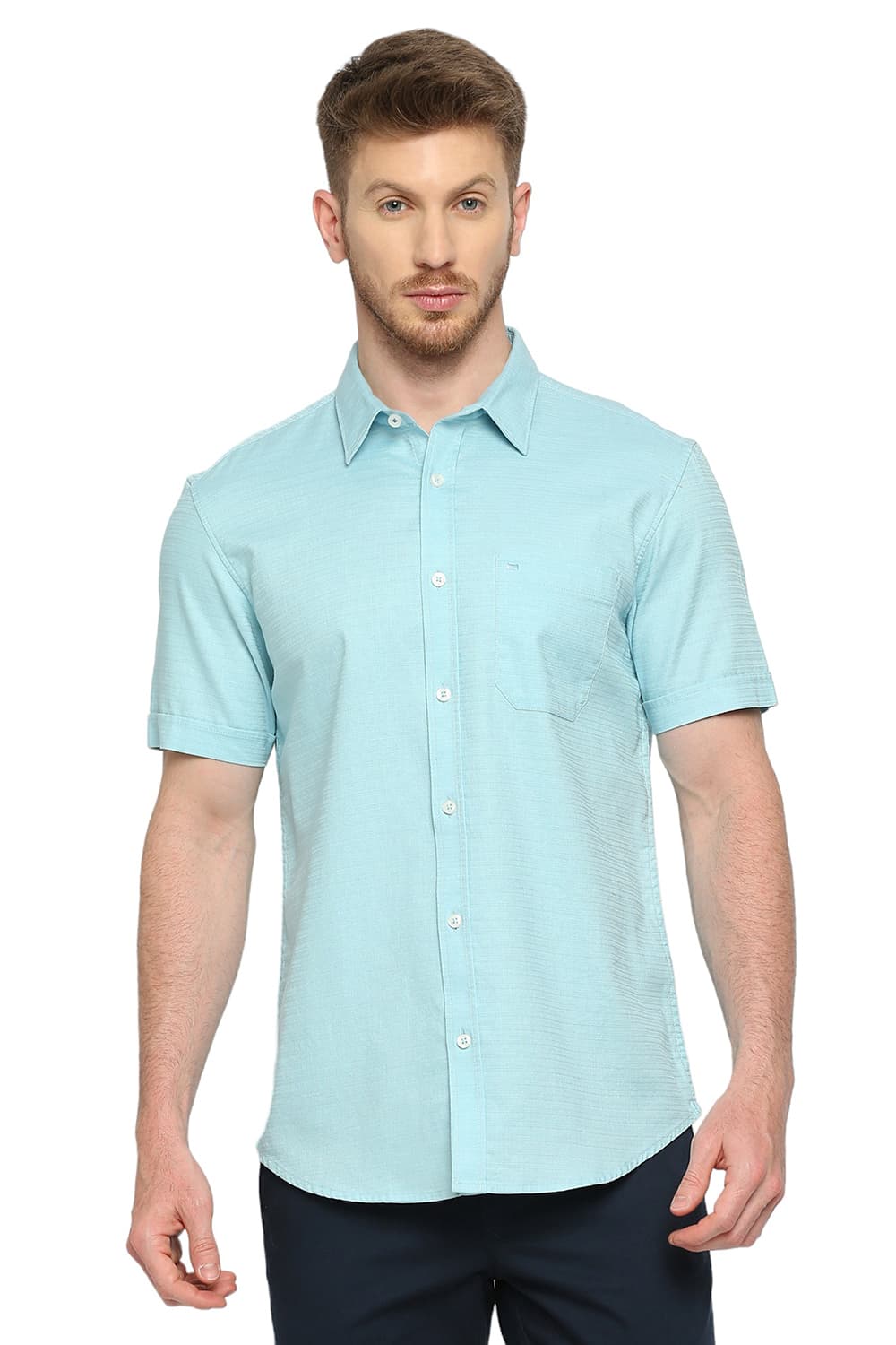 BASICS SLIM FIT COTTON DOBBY HALFSLEEVES SHIRT