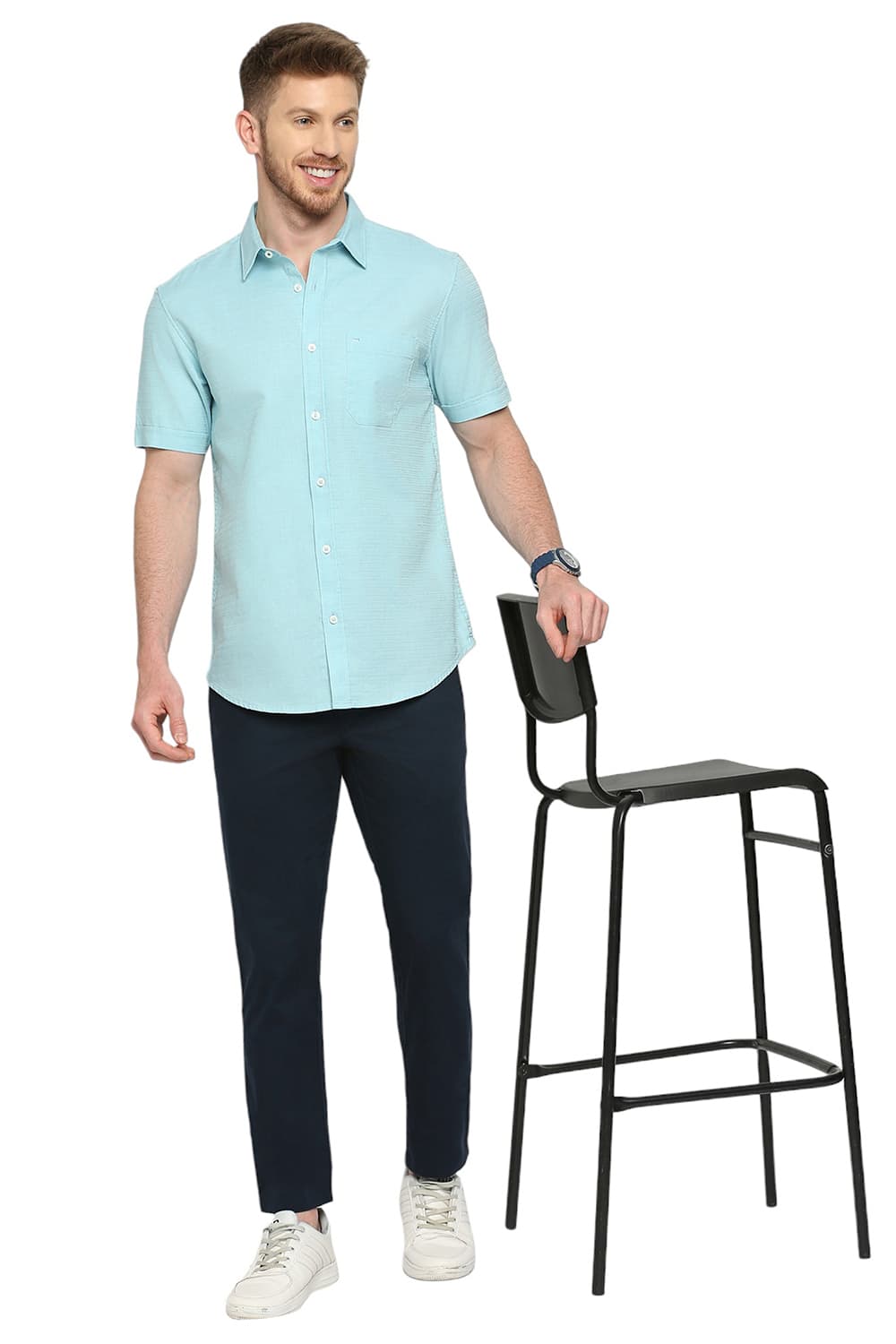 BASICS SLIM FIT COTTON DOBBY HALFSLEEVES SHIRT