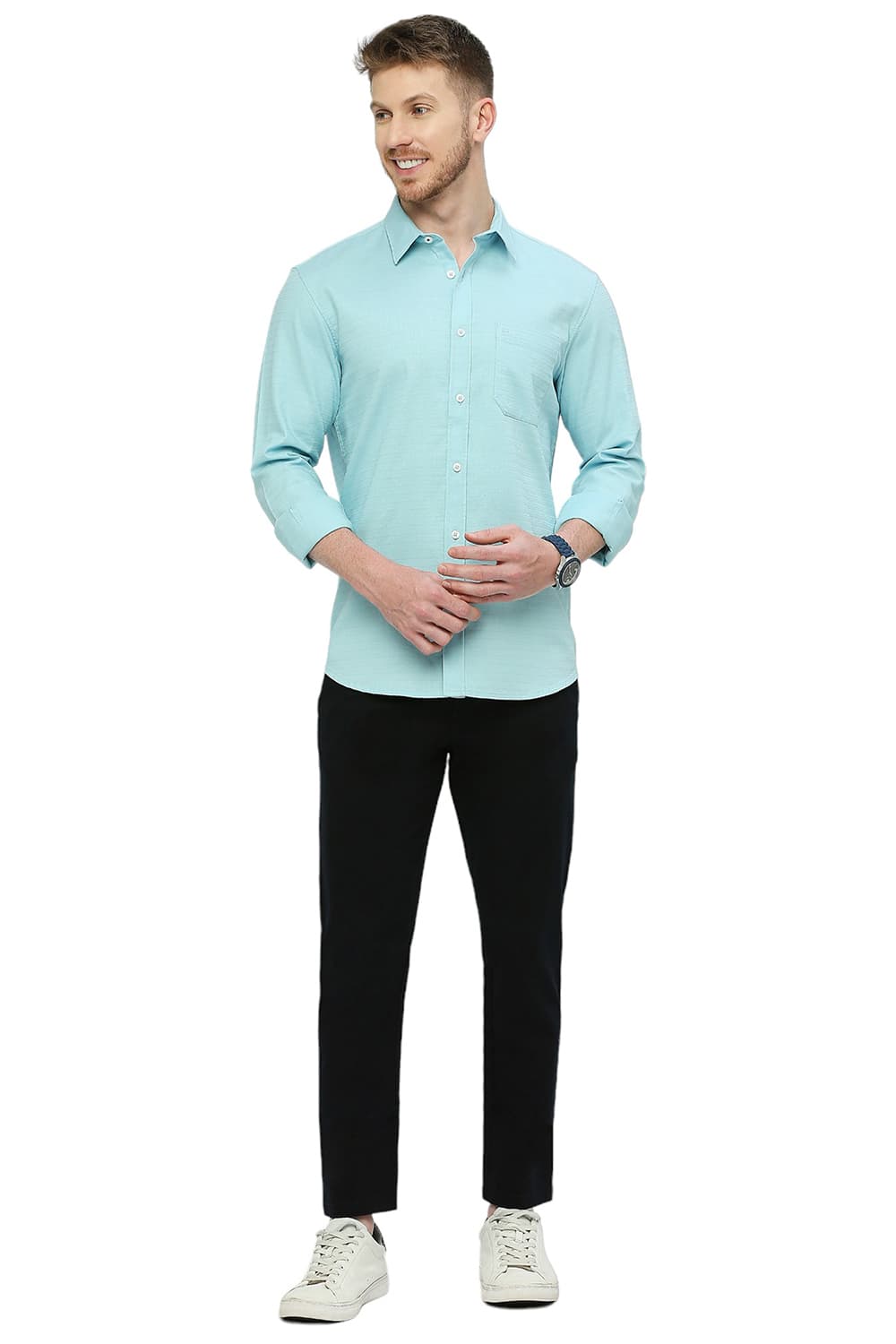 BASICS SLIM FIT COTTON DOBBY SHIRT