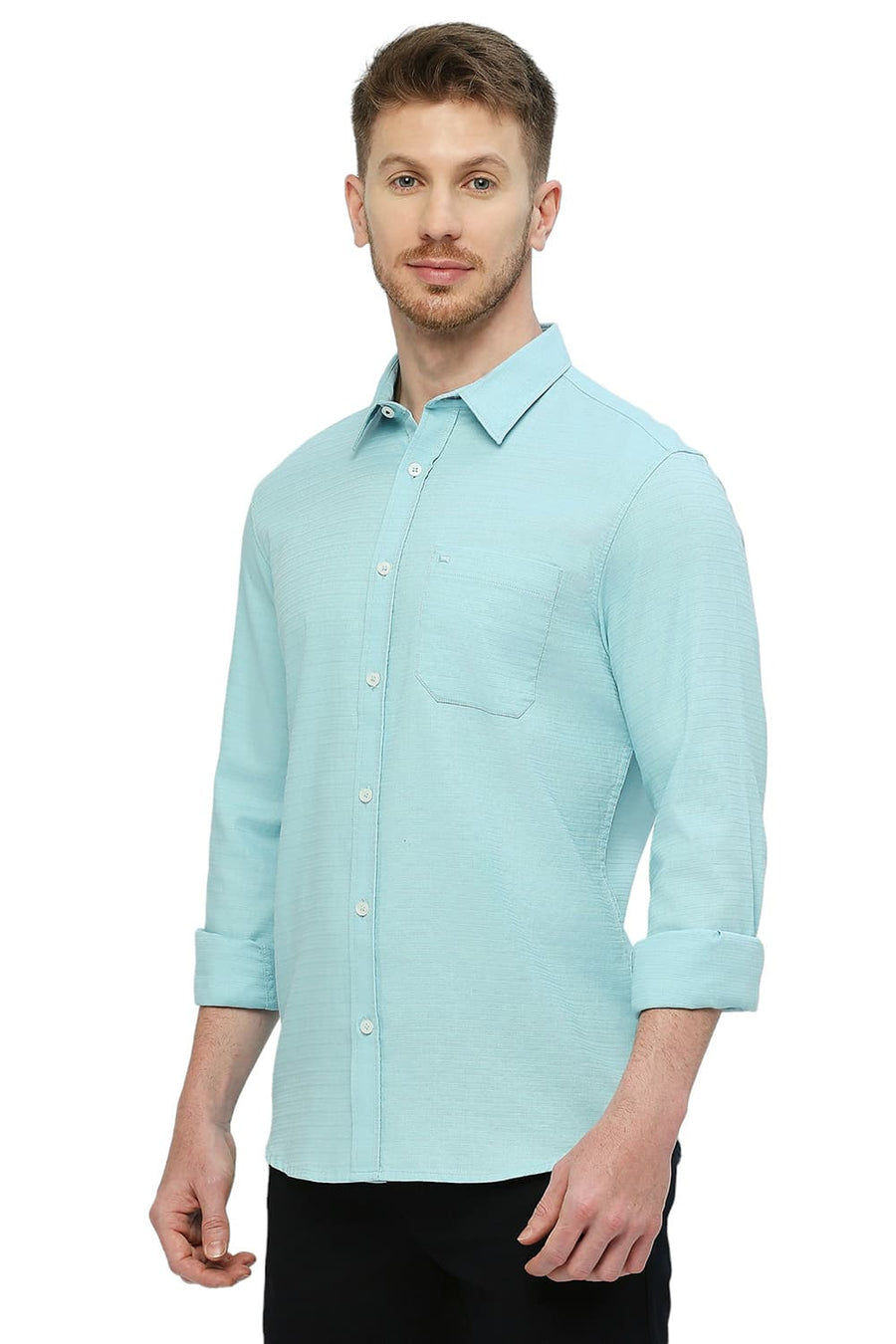 BASICS SLIM FIT DUSK BLUE COTTON DOBBY SHIRT