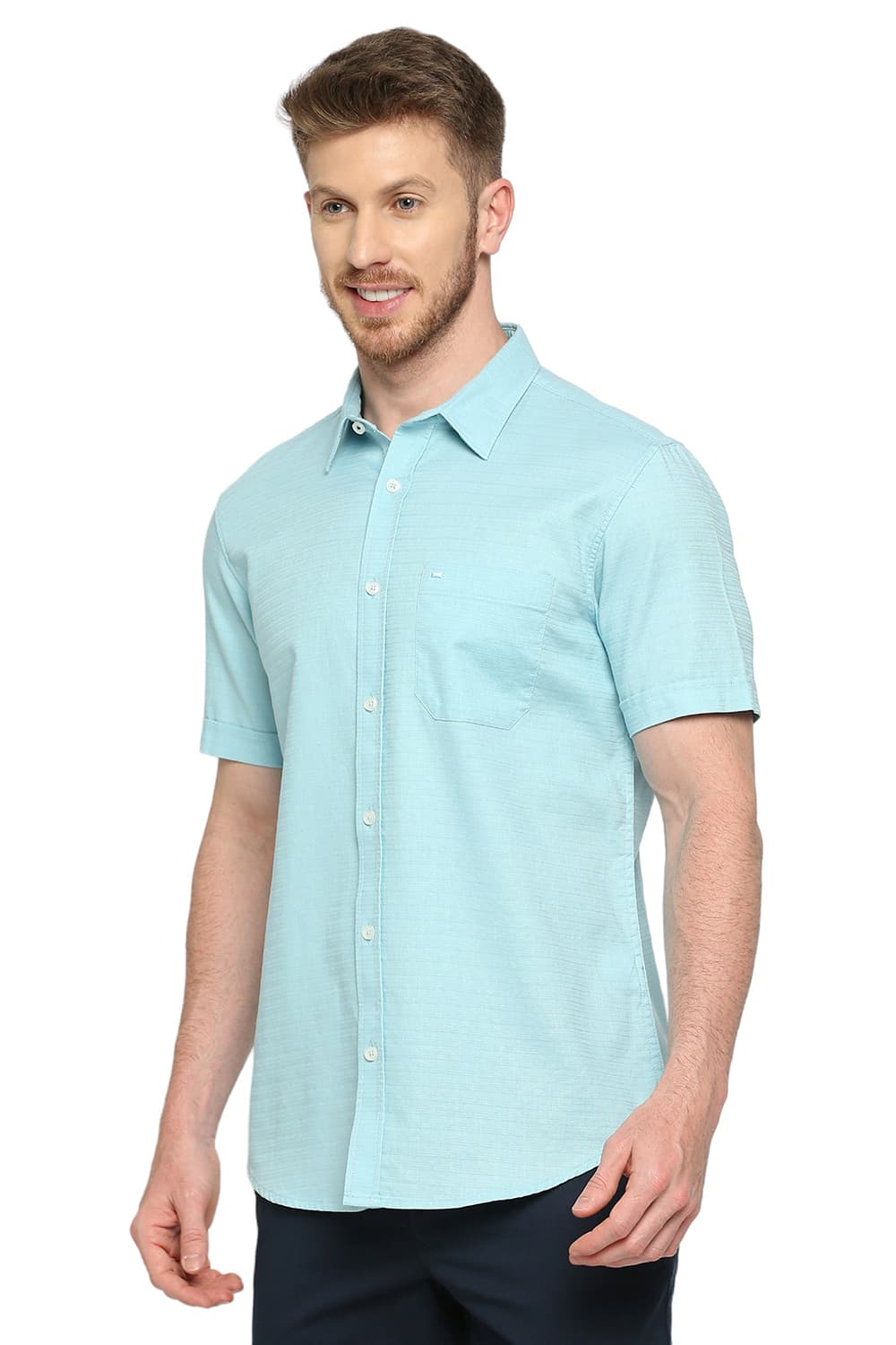 BASICS SLIM FIT COTTON DOBBY HALFSLEEVES SHIRT