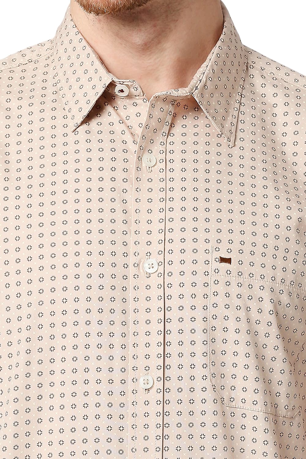 BASICS SLIM FIT COTTON POPLIN PRINTED HALFSLEEVES SHIRT