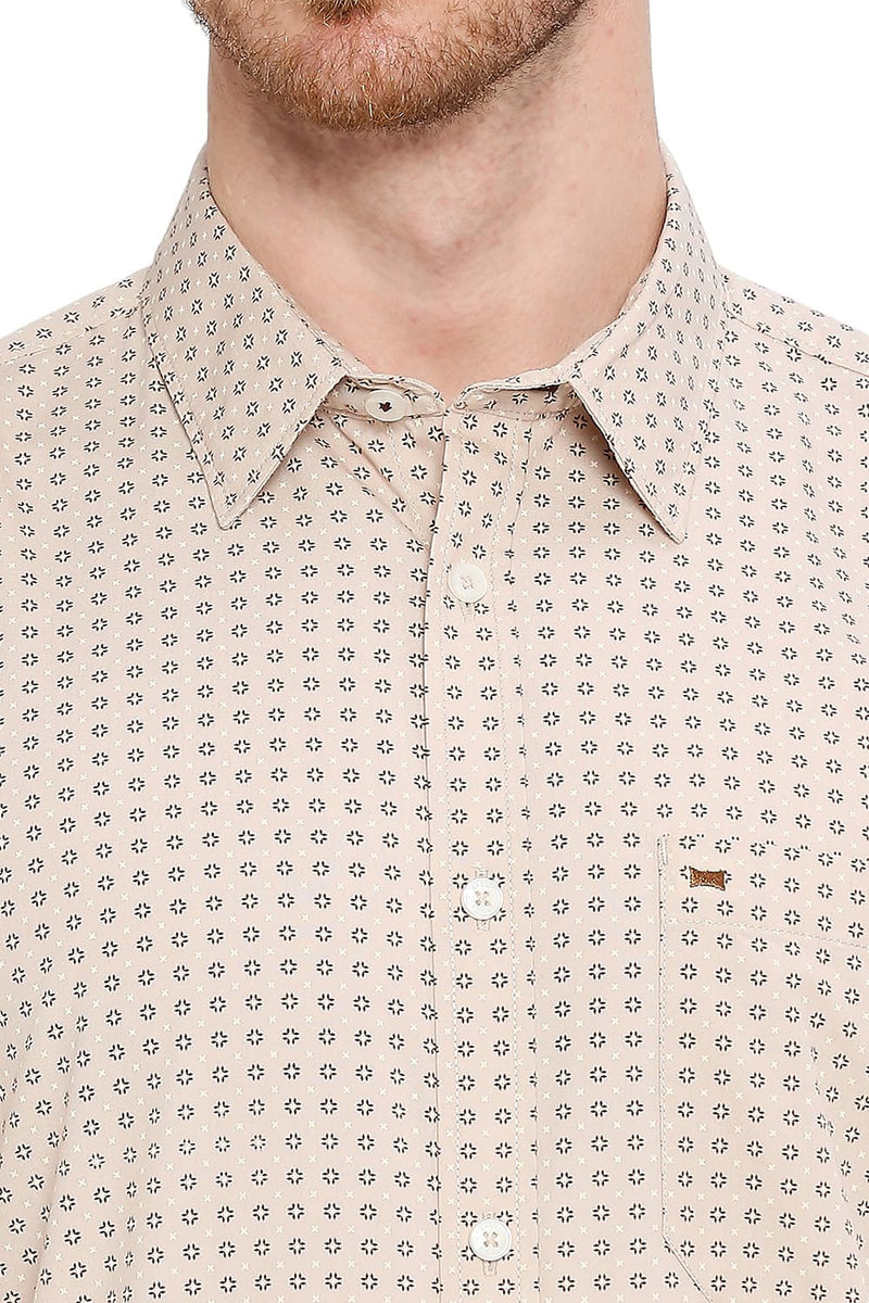 BASICS SLIM FIT COTTON POPLIN PRINTED SHIRT