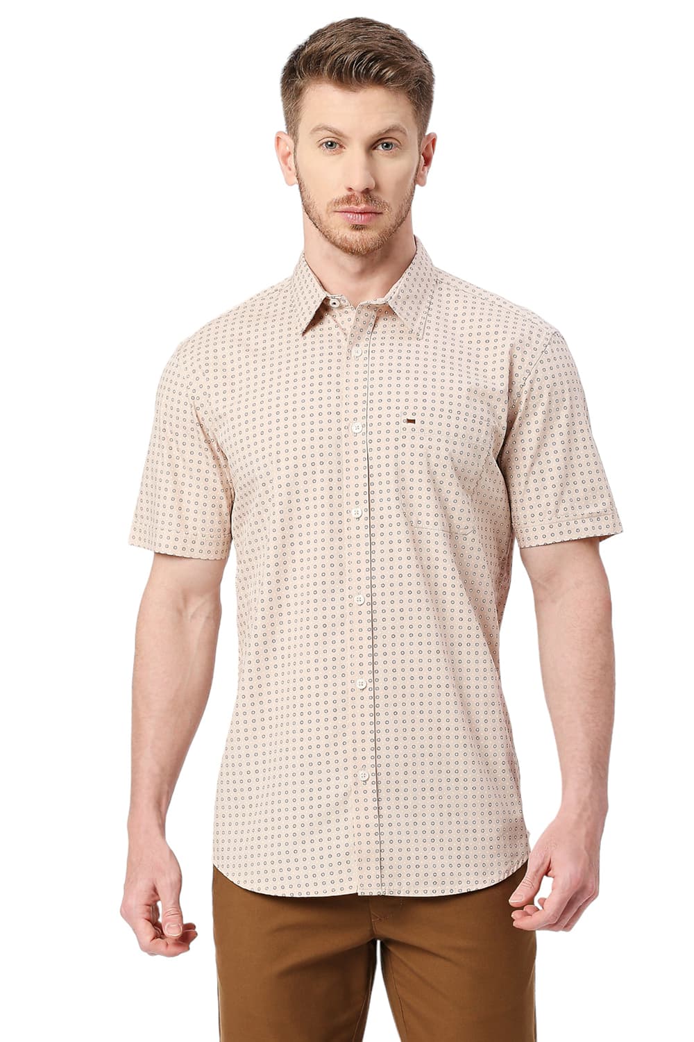 BASICS SLIM FIT COTTON POPLIN PRINTED SHIRT