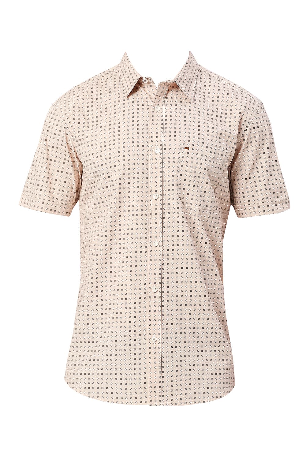 BASICS SLIM FIT COTTON POPLIN PRINTED HALFSLEEVES SHIRT