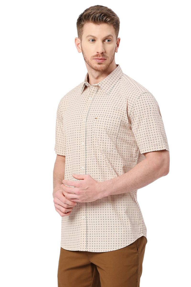 BASICS SLIM FIT COTTON POPLIN PRINTED HALFSLEEVES SHIRT