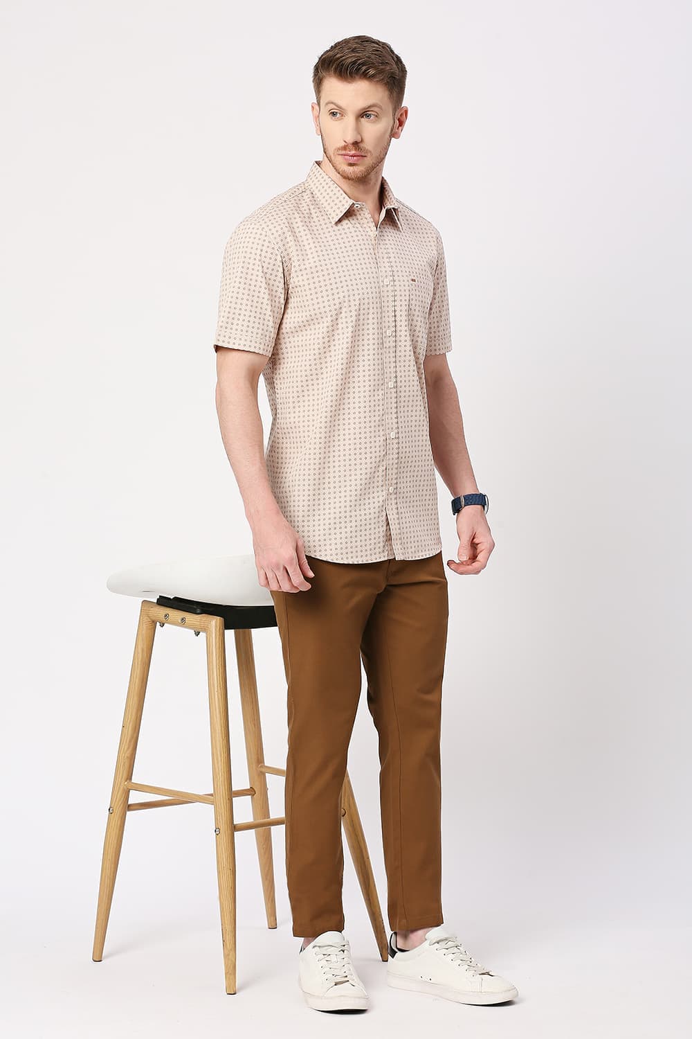 Slim Fit Cotton Poplin Printed Halfsleeves Shirt