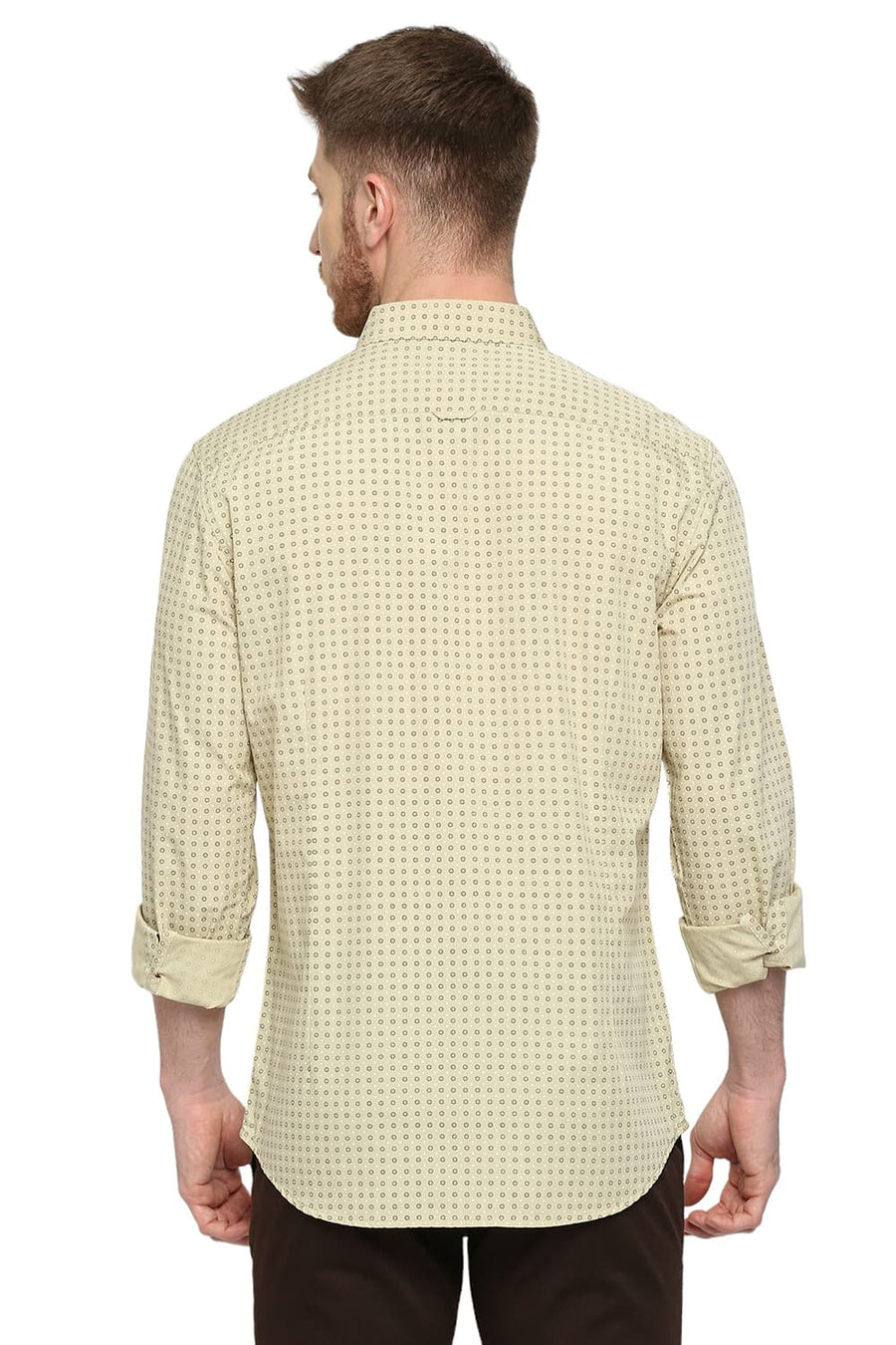 BASICS SLIM FIT LINDEN GREEN COTTON POPLIN PRINTED SHIRT