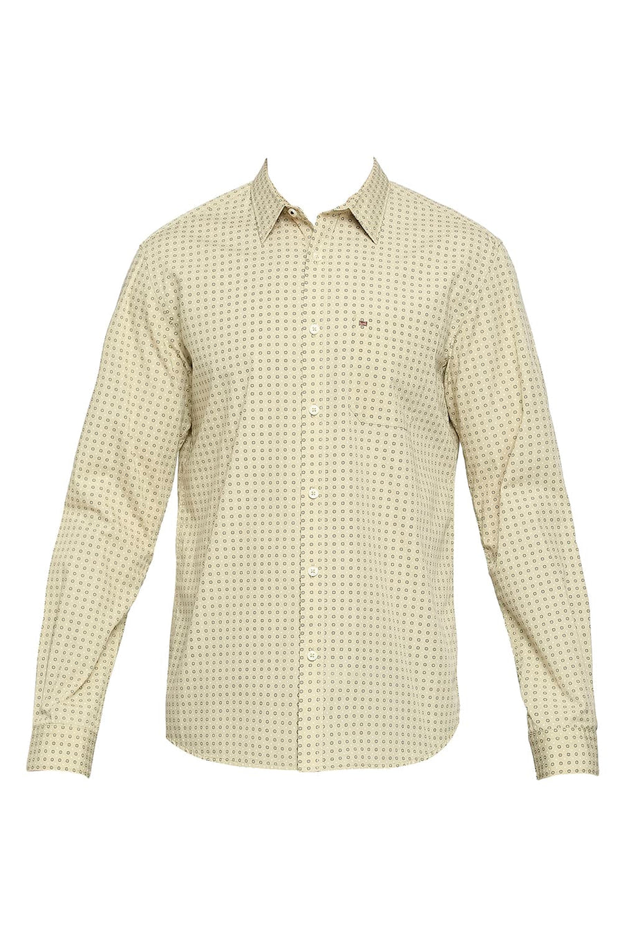 BASICS SLIM FIT LINDEN GREEN COTTON POPLIN PRINTED SHIRT