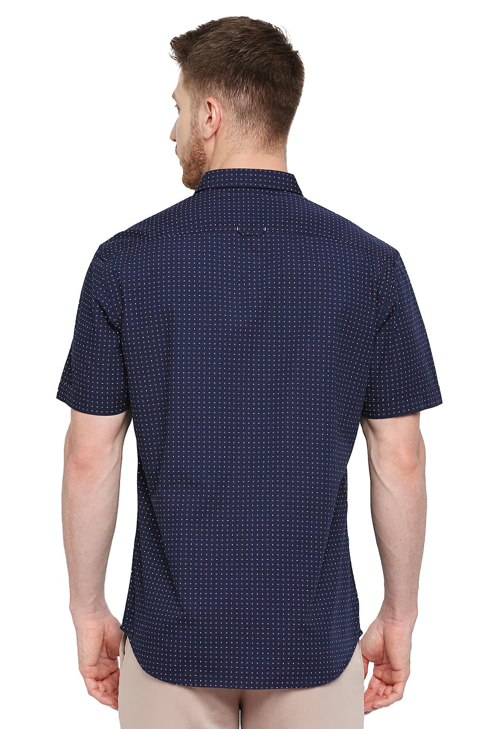 BASICS SLIM FIT COTTON POPLIN PRINTED HALFSLEEVES SHIRT