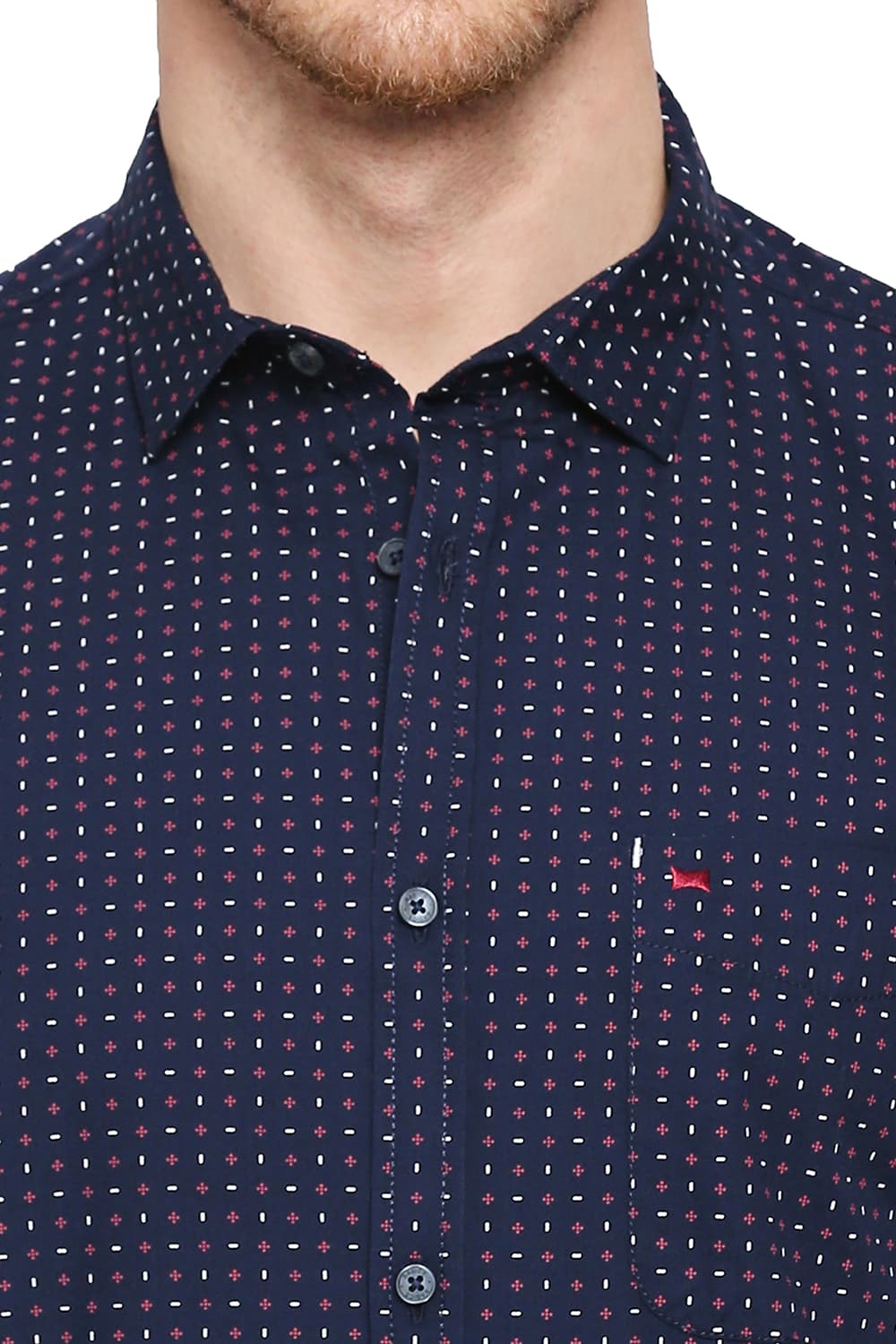 BASICS SLIM FIT COTTON POPLIN PRINTED HALFSLEEVES SHIRT