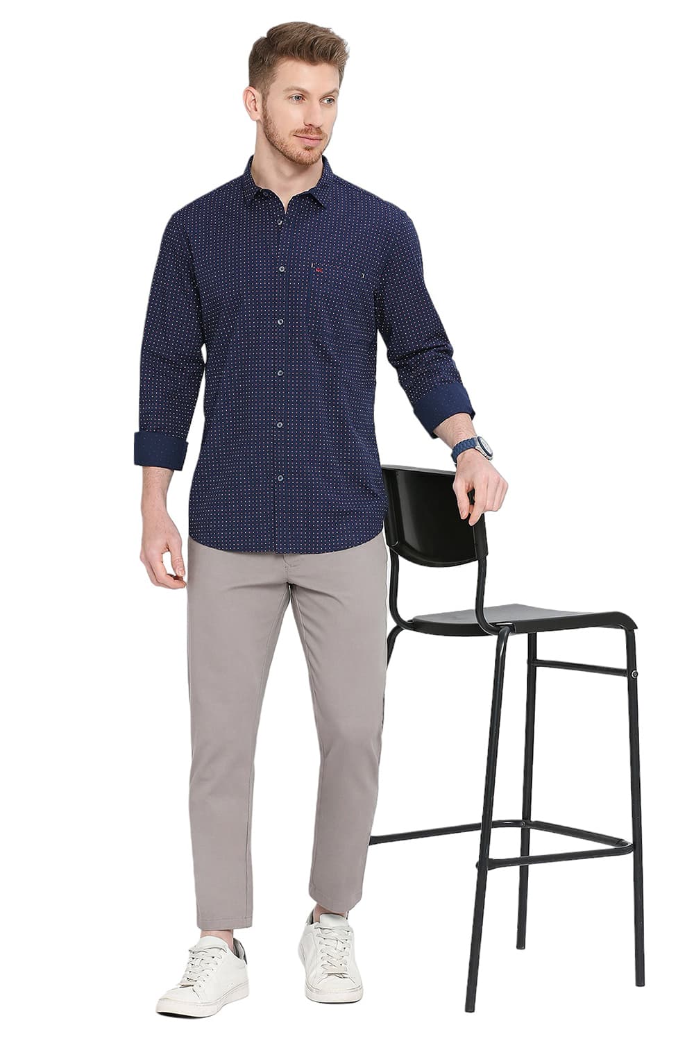 BASICS SLIM FIT COTTON POPLIN PRINTED SHIRT