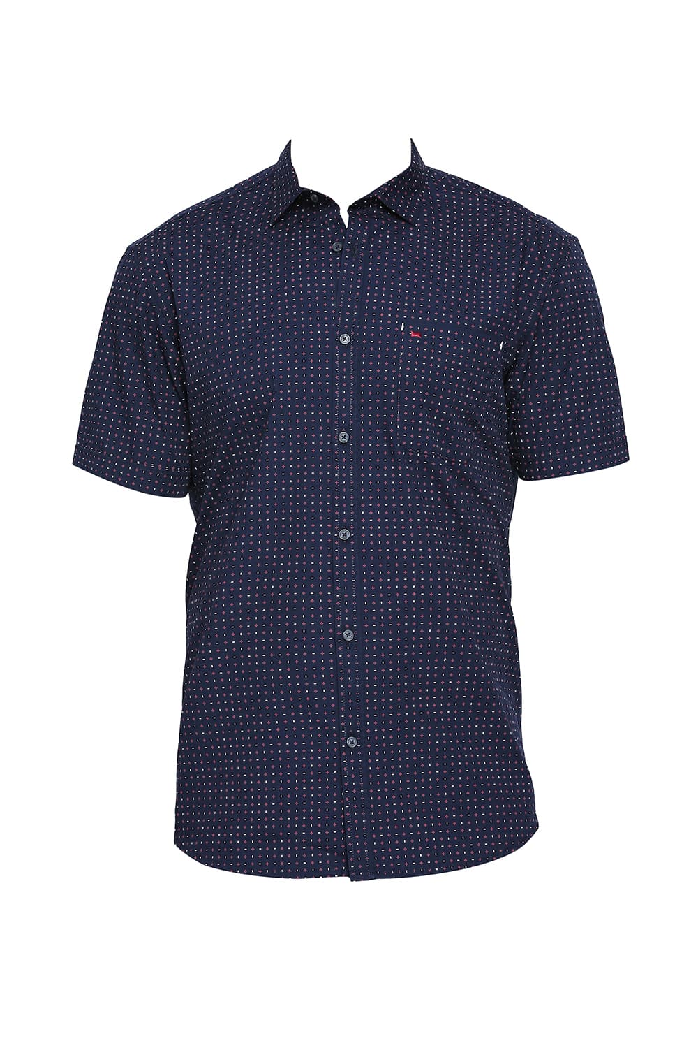 BASICS SLIM FIT COTTON POPLIN PRINTED HALFSLEEVES SHIRT
