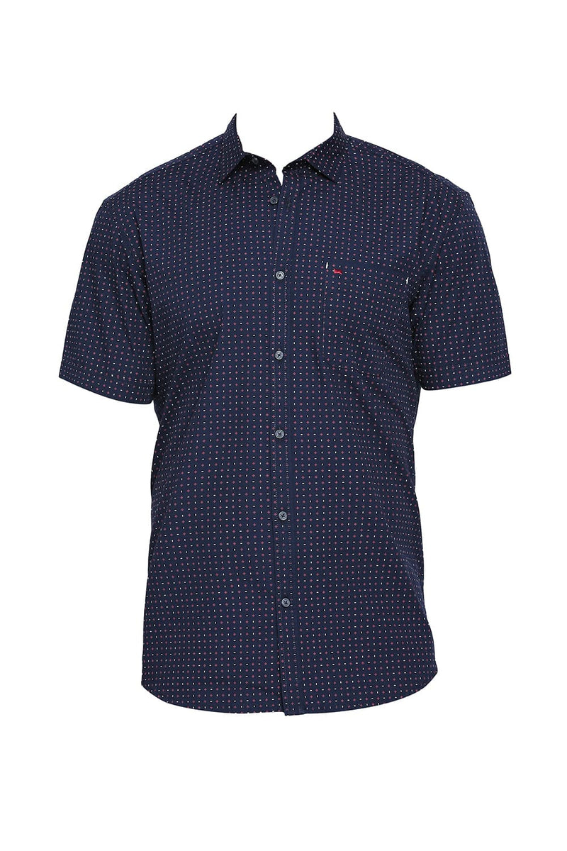 BASICS SLIM FIT COTTON POPLIN PRINTED HALFSLEEVES SHIRT