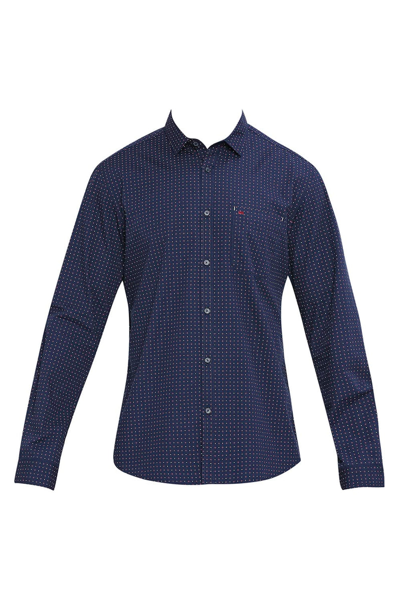 BASICS SLIM FIT COTTON POPLIN PRINTED SHIRT