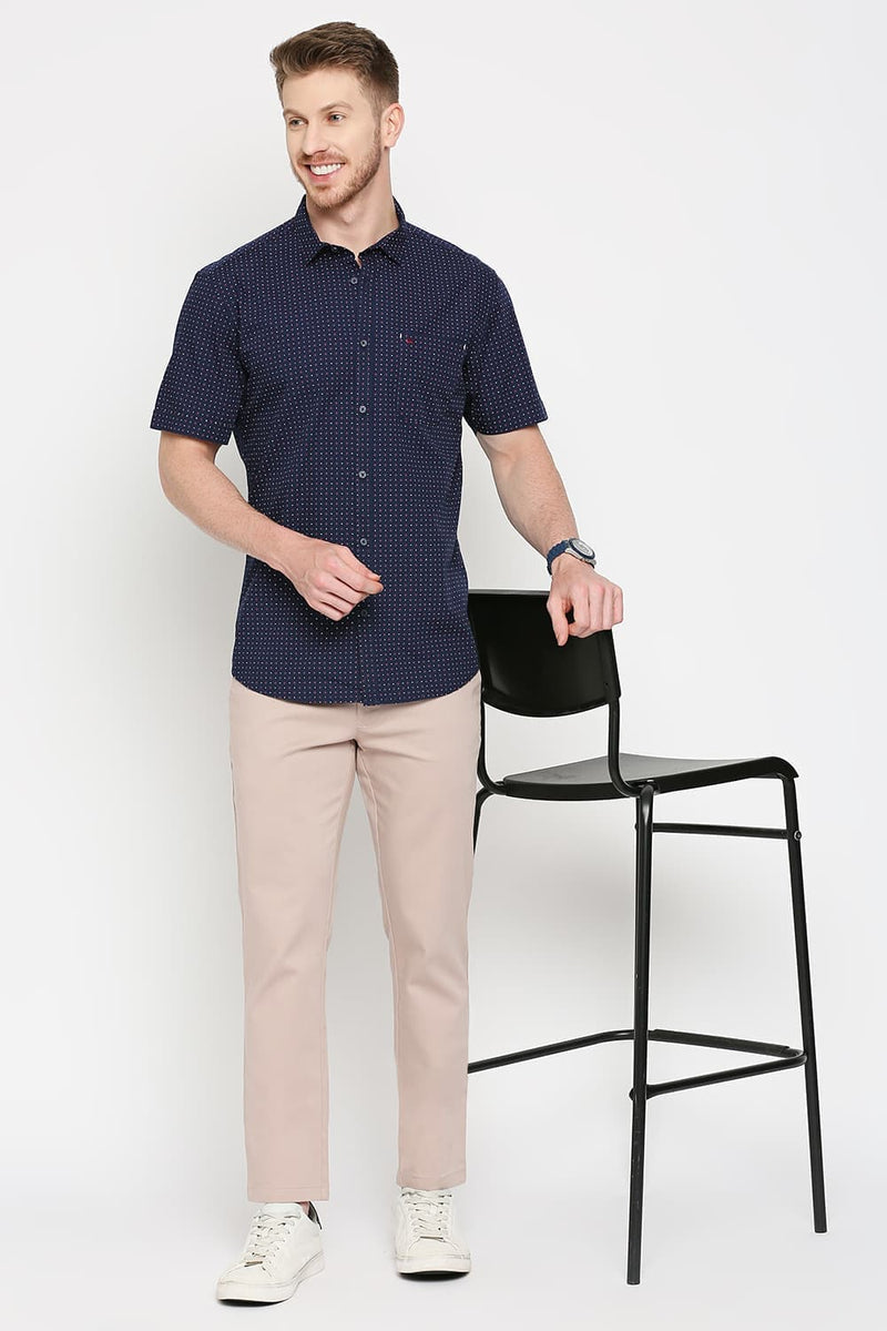 Slim Fit Cotton Poplin Printed Halfsleeves Shirt