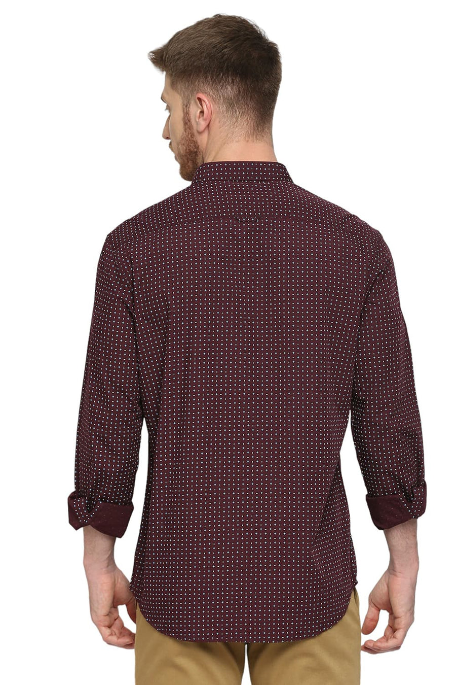 BASICS SLIM FIT VINEYARD WINE COTTON POPLIN PRINTED SHIRT