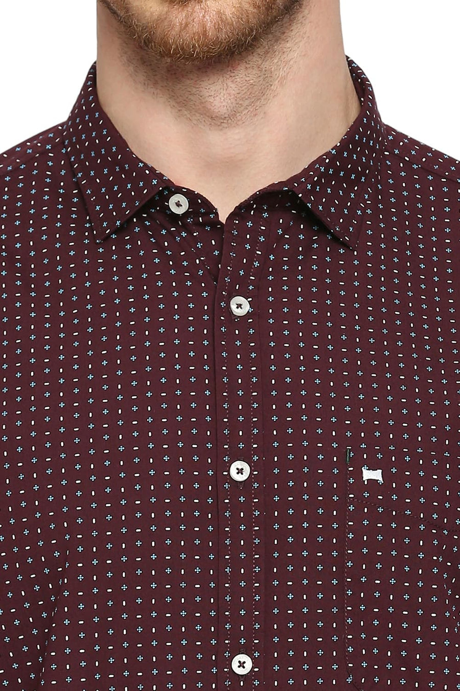 BASICS SLIM FIT VINEYARD WINE COTTON POPLIN PRINTED SHIRT