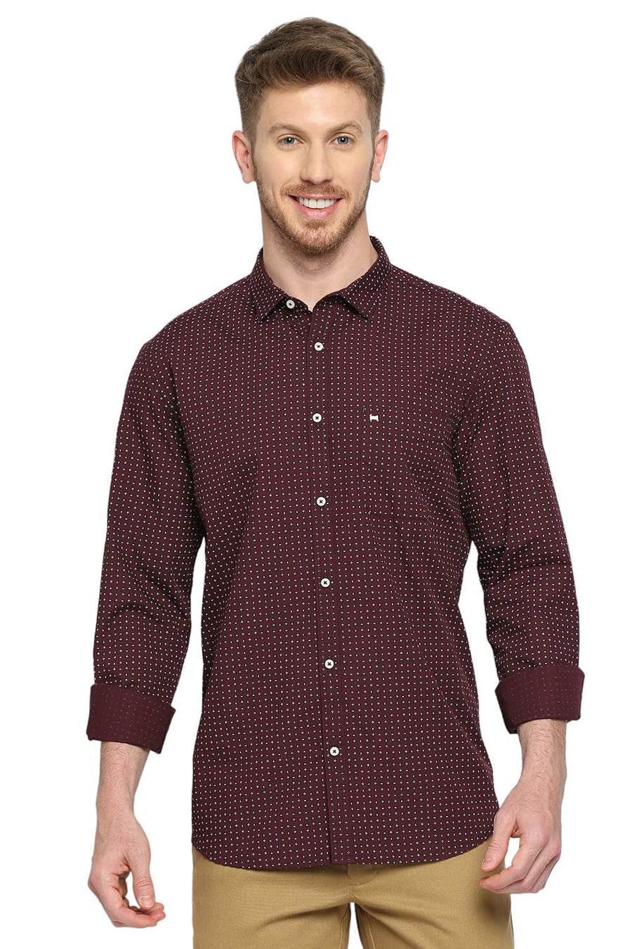 BASICS SLIM FIT VINEYARD WINE COTTON POPLIN PRINTED SHIRT