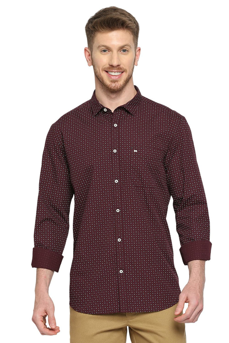 BASICS SLIM FIT COTTON POPLIN PRINTED SHIRT