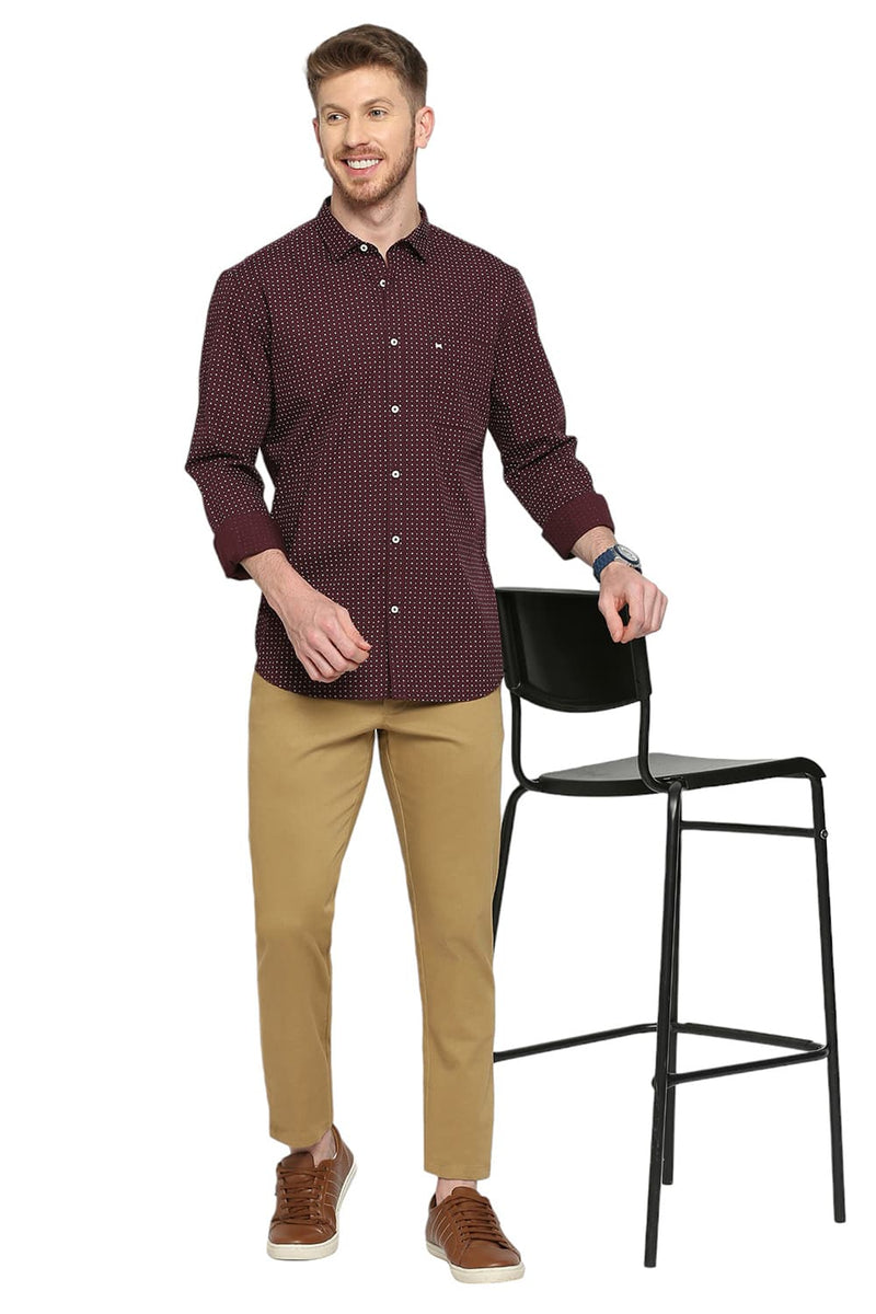 BASICS SLIM FIT COTTON POPLIN PRINTED SHIRT