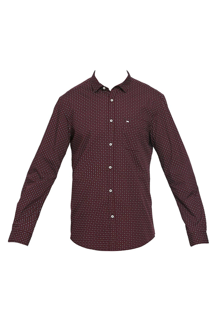 BASICS SLIM FIT VINEYARD WINE COTTON POPLIN PRINTED SHIRT