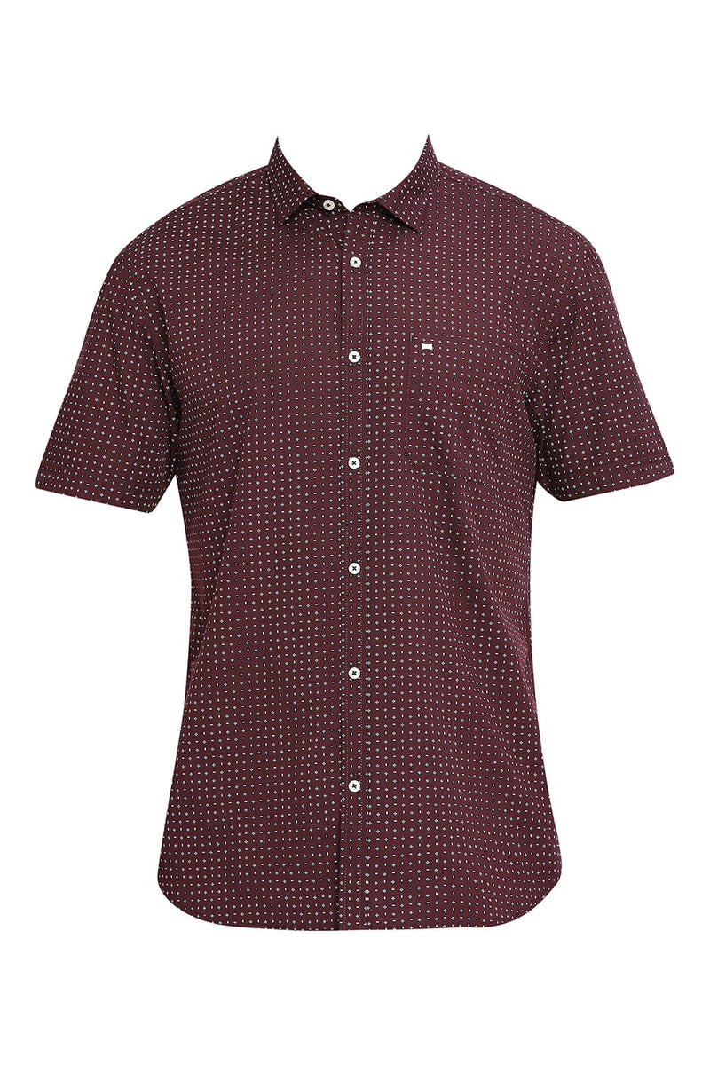 BASICS SLIM FIT COTTON POPLIN PRINTED HALFSLEEVES SHIRT
