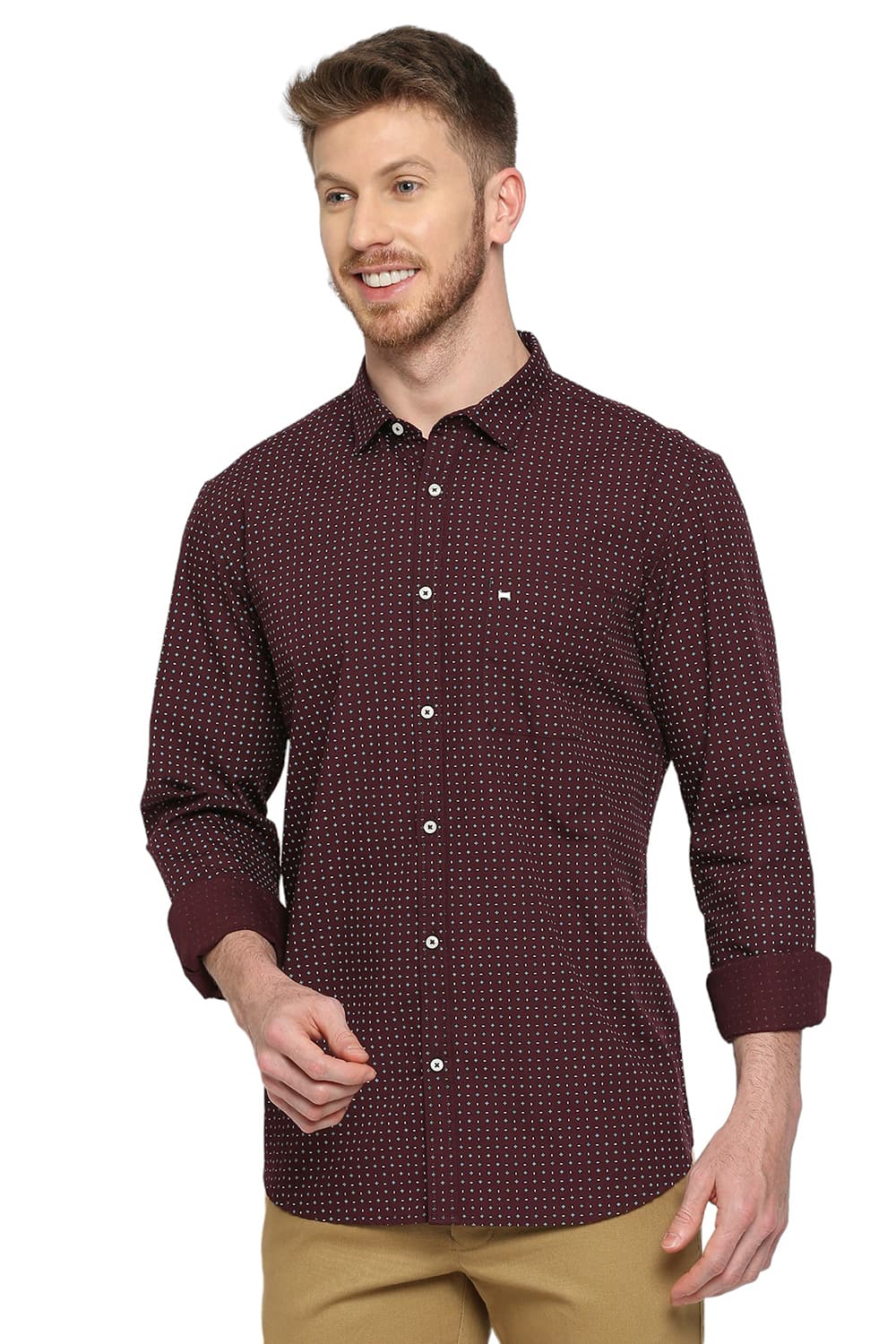 BASICS SLIM FIT COTTON POPLIN PRINTED SHIRT