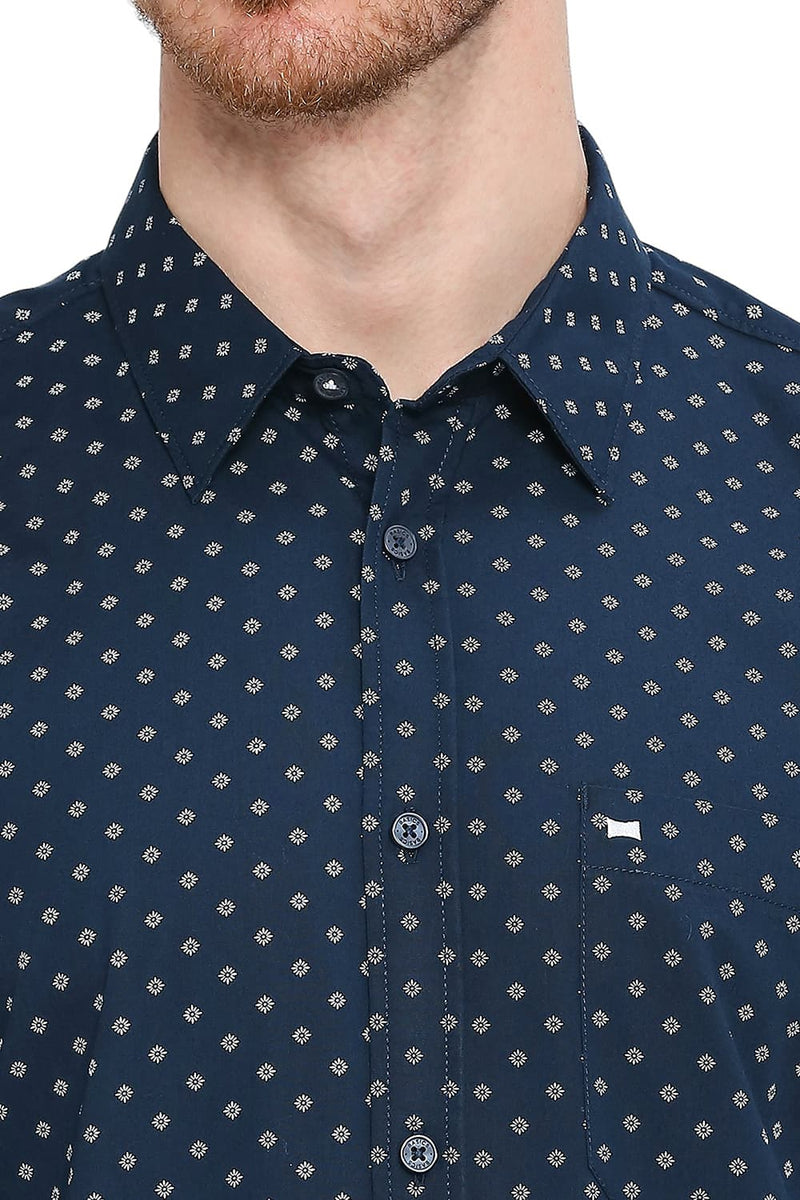 BASICS SLIM FIT COTTON POPLIN PRINTED SHIRT